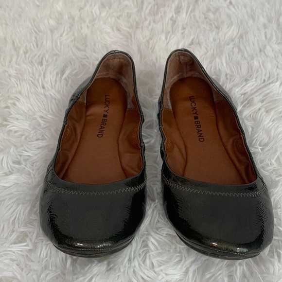 Lucky Brand Shiny Dark Grey Ballet Flats - Picture 1 of 6